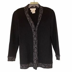 Escada Margaretha Ley Lace Knit Cardigan Wool Sweater Charcoal Black EU Sz 38